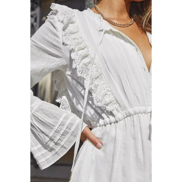 Free People Making Memories Midi Dress Buttondown Ruffle Crochet Lace S 284953 - Picture 2 of 10